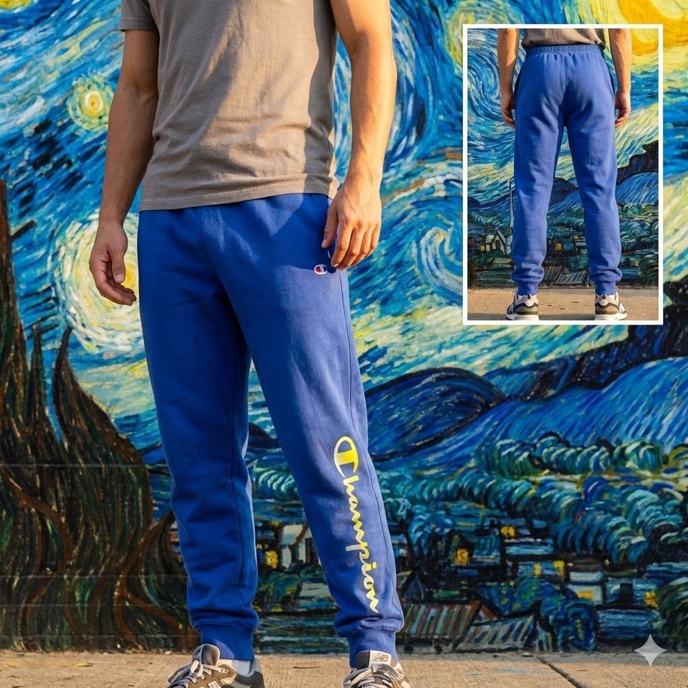 Champion Men's Joggers Small Blue Powerblend Sweatpants Script Logo GF22H 26x31